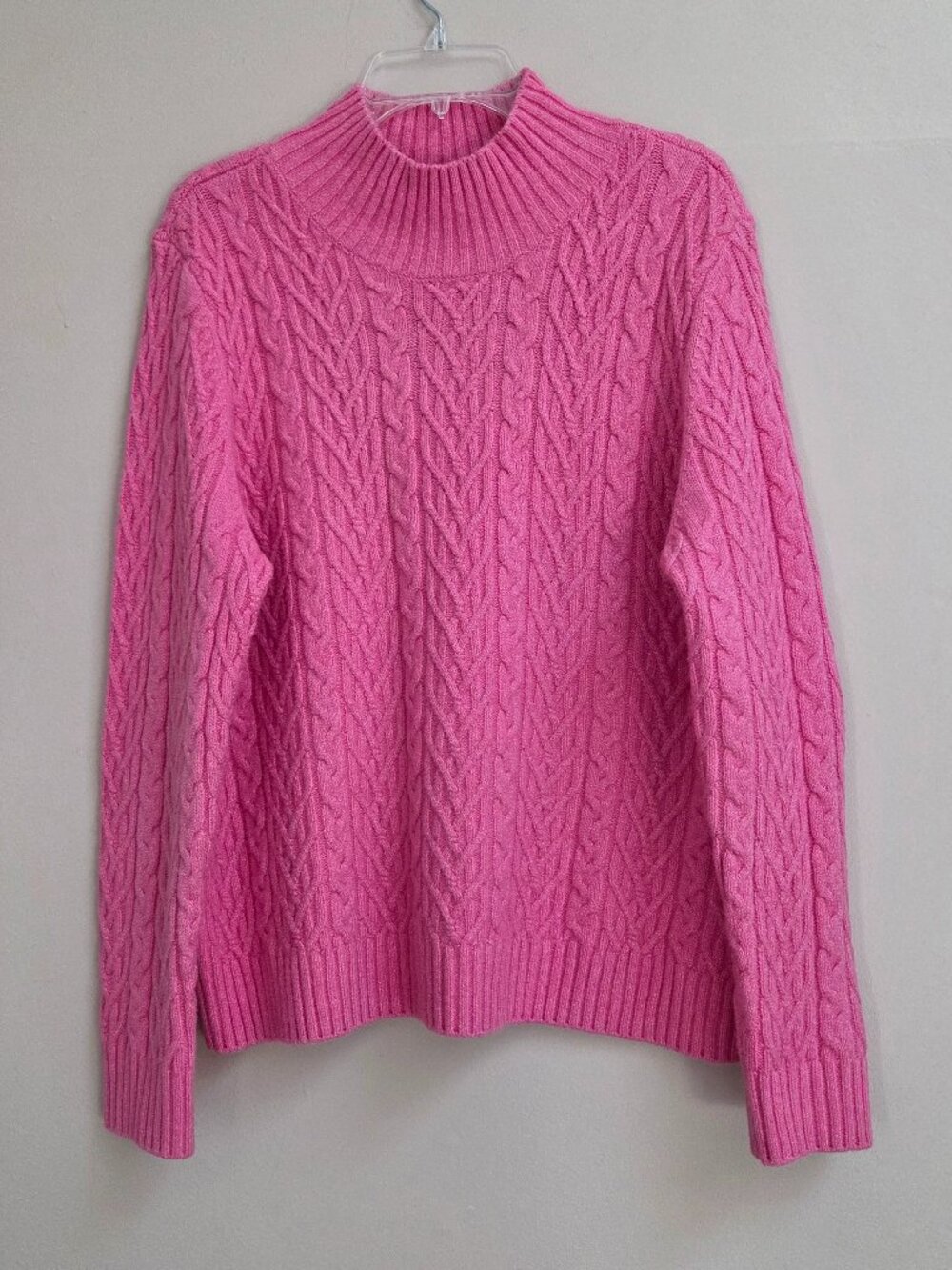 ON 34TH Cable-Knit Mock Neck Cotton Blend Sweater XL Pink Long Sleeve Coastal
